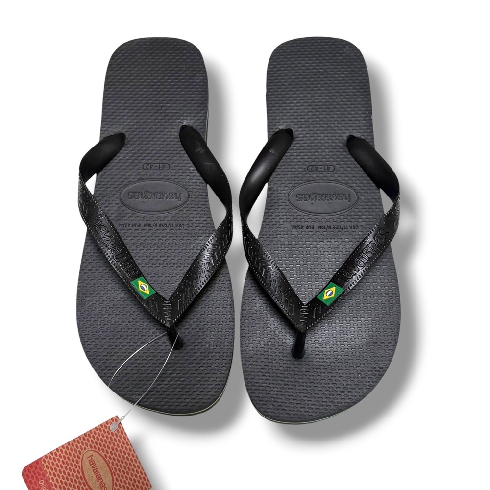 Havaianas Brazil Logo Black Flip Flops Mens 9/10 Womens 11/12 Sandals 4000032